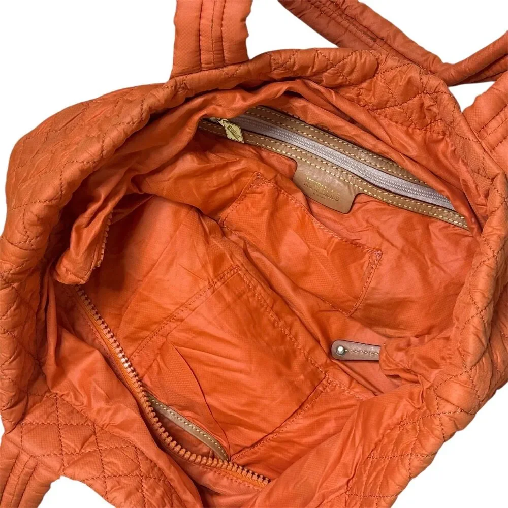 MZ Wallace Metro Tote Bag Purse Quilted Nylon ColorBlock Orange Red